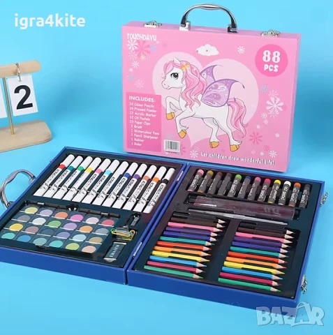 Луксозни комплекти за момче и момиче с 88 бр. рисуване и оцветяване с метална рамка и закопчалки, снимка 2 - Рисуване и оцветяване - 51344183