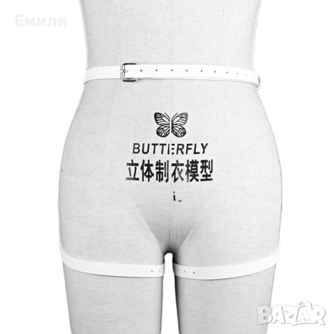 BDSM бял кожен харнес нашийник колан с панделки за тяло, снимка 6 - Колани - 42163872