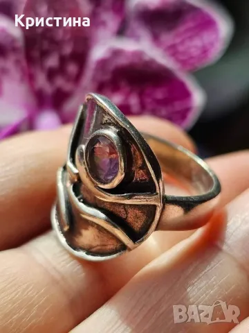 Красив сребърен пръстен с Аметист , снимка 4 - Пръстени - 49040929