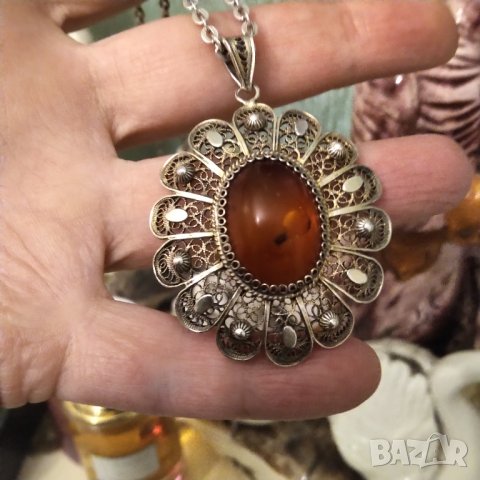 Стара авторска изработка ,сребро ,кехлибар ,позлата  