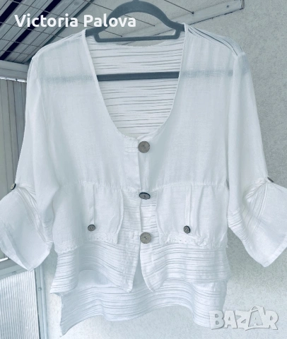 Ефирна ленена блуза в стил Lagenlook - Произведено в Италия, снимка 5 - Корсети, бюстиета, топове - 53892992