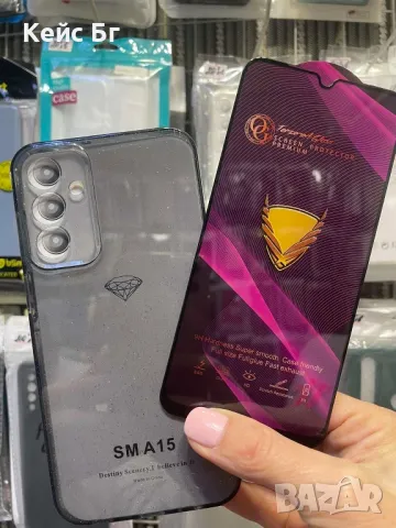 Samsung A15 Брокатен Силиконов кейс+5D OG стъклен протектор , снимка 1