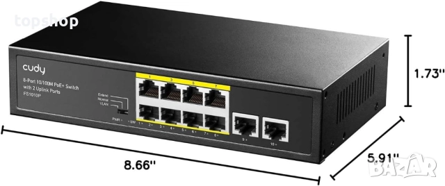 Нов Switch (Комутатор) Суич Cudy FS1010P, 8 портов, 10/100, PoE+ Switch 120W, 2 x Uplink порта CUDY, снимка 10 - Суичове - 52083607