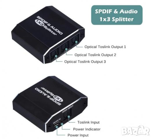 1х3 SPDIF Splitter TOSLINK Оптичен Сплитер за Цифрово Оптично Аудио 1Вход 3Изходa LPCM2 DTS DolbyAC3, снимка 2 - Ресийвъри, усилватели, смесителни пултове - 35225589