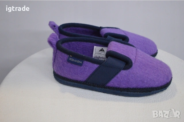 Детски пантофи MISHANSHA с пета №24 – лилави, филцови, топли, с противоплъзгаща подметка