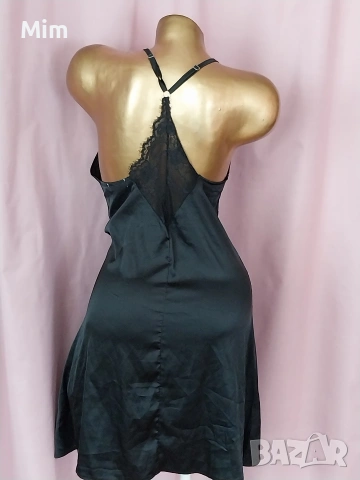 L/XL Черен сатенен халат и черна сатенена нощница , снимка 4 - Нощници - 54048376