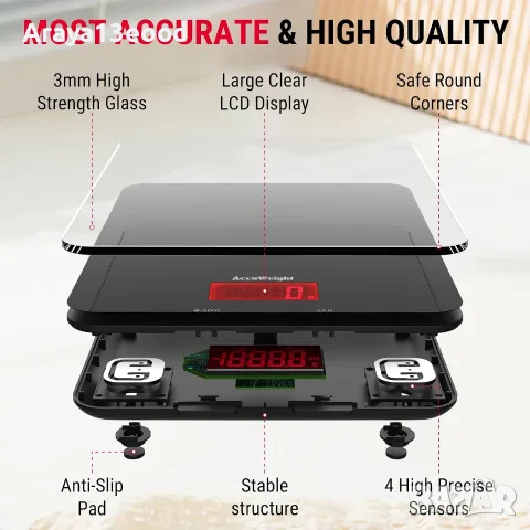 Дигитална кухненска везна ACCUWEIGHT 201 – 5 кг, LCD, закалено стъкло, снимка 3 - Аксесоари за кухня - 55950964