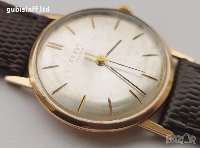 Стар часовник Полет, златен, 14К, 583, СССР, диам. 33 мм, снимка 4 - Луксозни - 49933970