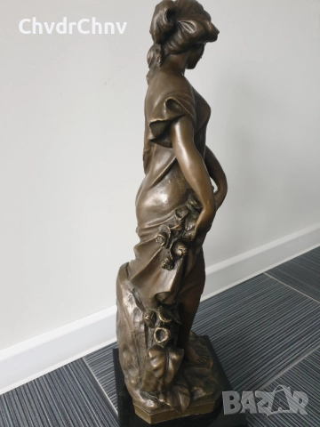 68см-17кг Moreau статуетка/френска бронзова скулптура/голяма фигура на жена с цветя, снимка 4 - Статуетки - 52570330