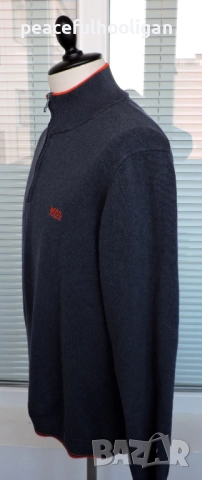 Hugo Boss Mens Navy Blue 1/4 Zip Long Sleeve Cotton Jumper Pullover Size XL /XXL, снимка 7 - Пуловери - 52949296