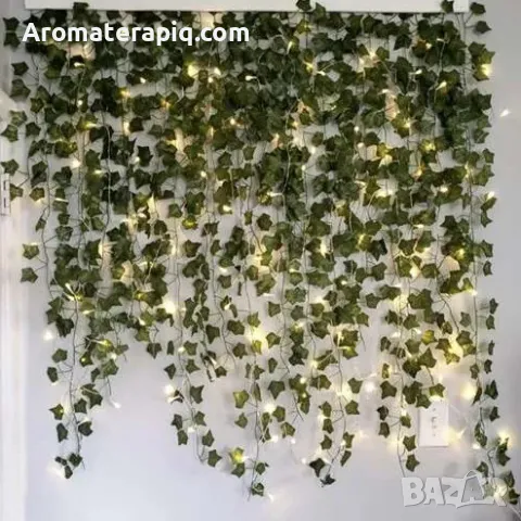 Изкуствен бръшлян гирлянда с LED светлини, снимка 3 - Градински мебели, декорация  - 50258326