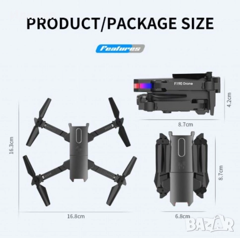 Дрон F190 с 4K камера, LED светлини и WiFi – Черен модел с висока маневреност и интелигентни функции, снимка 9 - Дронове и аксесоари - 51692517