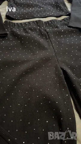 Alessa дамски комплект обсипан с камъни с дълъг ръкав и широк панталон - размери, снимка 3 - Комплекти - 50234593