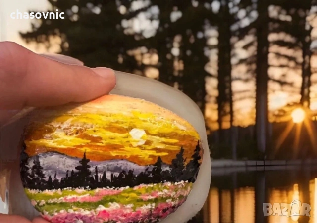 Ръчно рисувана картина върху камък като ново