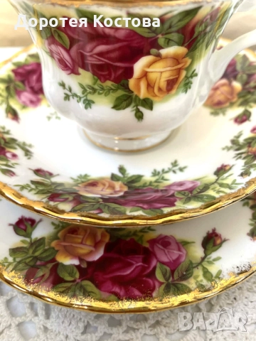 ROYAL ALBERT красив троен сет за чай или дълго кафе от костен порцелан от Англия, снимка 6 - Антикварни и старинни предмети - 52957779