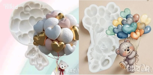 2 вида мече с голяма връзка балони силиконов молд форма фондан шоколад гипс пано декор