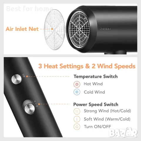 ZHIBAI  професионален йонизационен сешоар, снимка 2 - Сешоари - 49618899