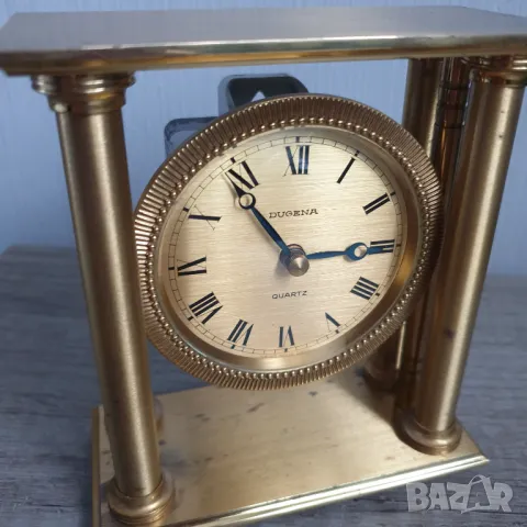 Бронзов настолен кварцов часовник DUGENA, снимка 2 - Антикварни и старинни предмети - 48349799