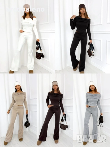 Дамски комплект от две части с отворени рамене, 5цвята 