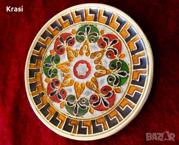 Бронзова чиния,подложка Cloisonne,Клоазоне, снимка 3 - Антикварни и старинни предмети - 38459869