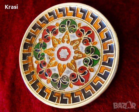 Бронзова чиния,подложка,пано Cloisonne,Клоазоне, снимка 3 - Антикварни и старинни предмети - 38459869