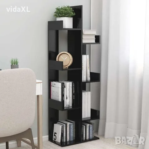 vidaXL Библиотека, черна, 48x25,5x140 см, инженерно дърво, снимка 2 - Ракли - 56147877