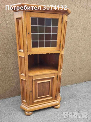 Масивна дъбова витрина за ъгъл с оловен витраж, снимка 4 - Шкафове - 49028230