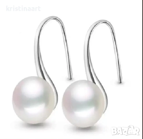 Висящи обеци от естествени бели перли *Хит*10мм