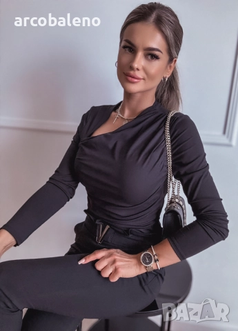 Дамска блуза-боди с декоративно деколте, снимка 5 - Блузи с дълъг ръкав и пуловери - 51694947