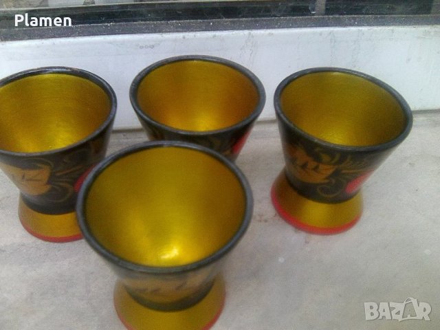 Четири дървени съветски чашки за водка ракия коняк хохлома
