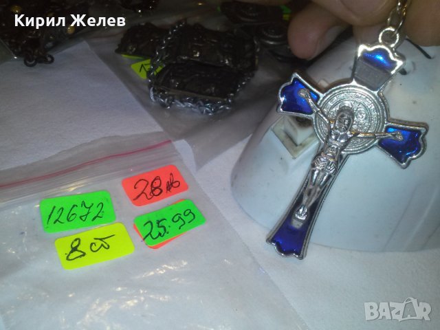 КАТОЛИЧЕСКИ КРЪСТ РАЗПЯТИЕ СИН ЛАК ЕМАЙЛ 12672, снимка 4 - Колекции - 29564130
