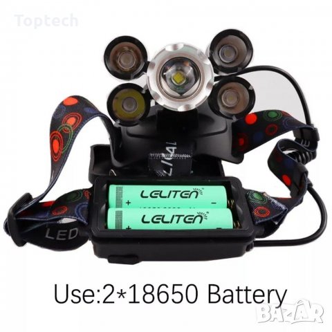 Супер мощен LED челник с акумулаторни батерии и 5 LED диода, снимка 11 - Къмпинг осветление - 31231472