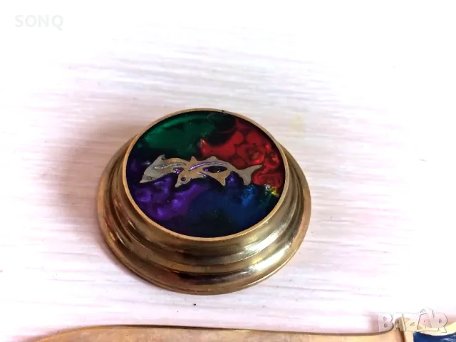 Страхотен Бронзов Комплект За Бюро Нож И Притисквач, снимка 2 - Антикварни и старинни предмети - 49356586