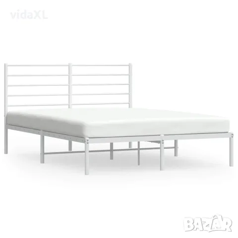 vidaXL Метална рамка за легло с горна табла, бяла, 140x200 см