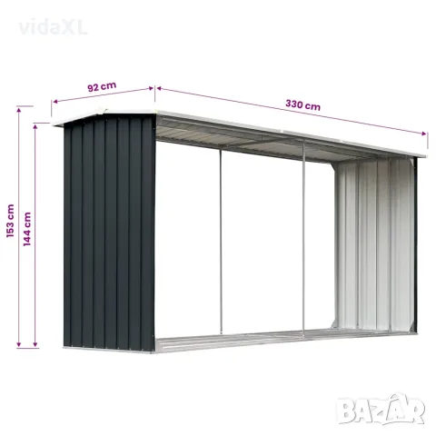 vidaXL Навес за дърва, поцинкована стомана, 330x92x153 см, антрацит, снимка 6 - Дърва за огрев - 56147670