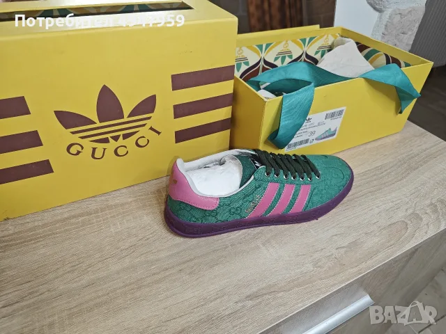 Gucci x adidas Gazelle 'Green GG Monogram No.39 !! OP 650€ Продават се обувки Adidas Gucci, снимка 6 - Кецове - 56056804