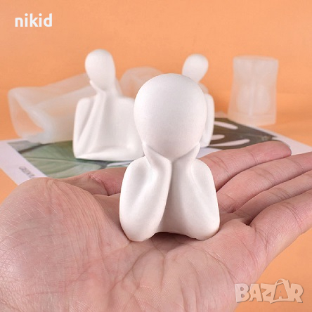 3D умислено човече човек глава на лакти силиконов молд форма шоколад гипс смола свещ сапун, снимка 2 - Форми - 36462162