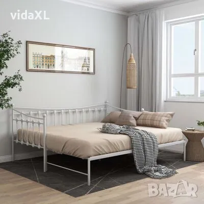 vidaXL Рамка за легло, разтегателен диван, бяла, метал, 90x200 см（SKU:324759), снимка 1 - Спални и легла - 48016760