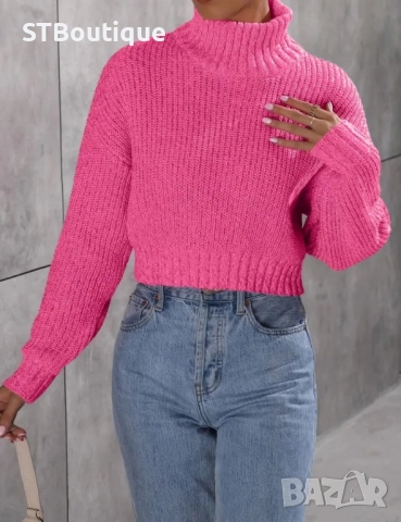 🌸 Дамски Ежедневен Пуловер с Висока Яка – STBoutique, снимка 3 - Блузи с дълъг ръкав и пуловери - 52355693