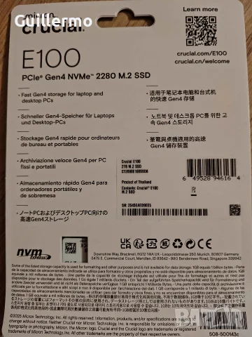 Crucial E100 NVMe m.2 SSD 2tb (100%) почти нов, снимка 2 - Твърди дискове - 56077211