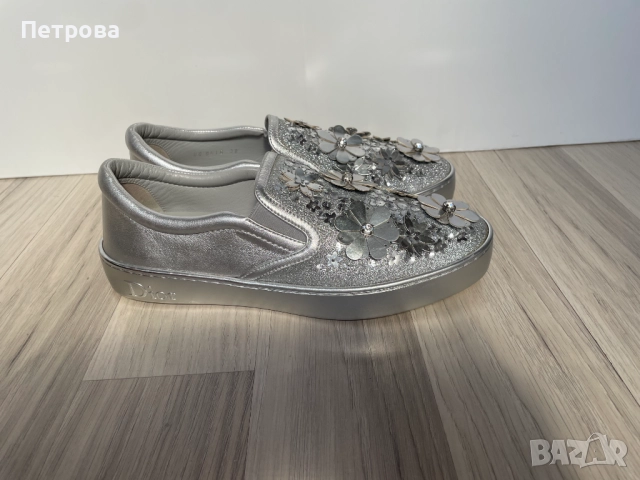 Сребърни кожени маратонки Dior 38 Оригинал