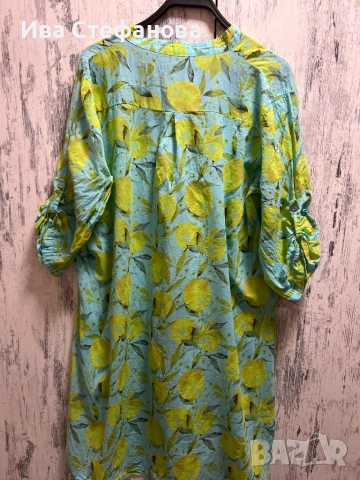  Дамска разкошна елегантна асиметрична нова риза 100 % памук памучна принт лимони лимон, снимка 3 - Ризи - 45701318