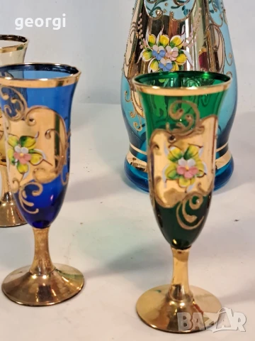 декантер със шест чаши Murano с 24к позлата уникат, снимка 4 - Сервизи - 50852254