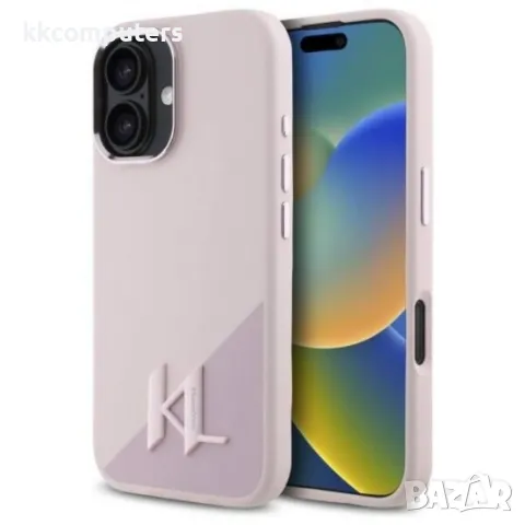 iPhone 16 (6.1) Оригинален кейс Karl Lagerfeld Silicone Shadow Metal Initial MagSafe и Протектор