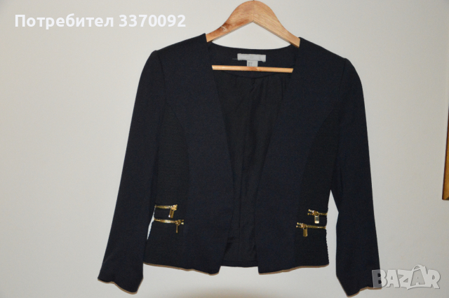 Елегантно тъмно синьо сако с четири декоративни ципа H&M, снимка 2 - Сака - 36576131