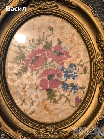 Красив ръчно бродиран цветен гоблен, снимка 3 - Антикварни и старинни предмети - 52996853