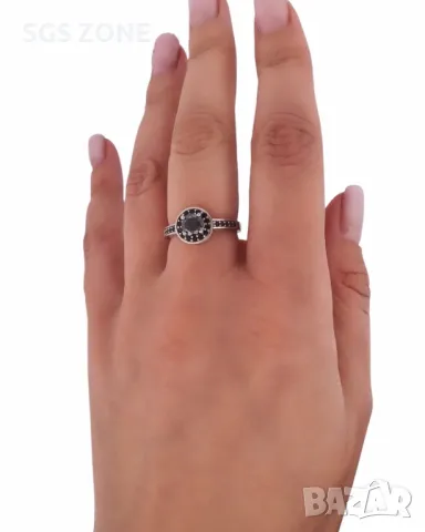 Пръстен с Черен Естественен Диамант, снимка 4 - Пръстени - 49621686
