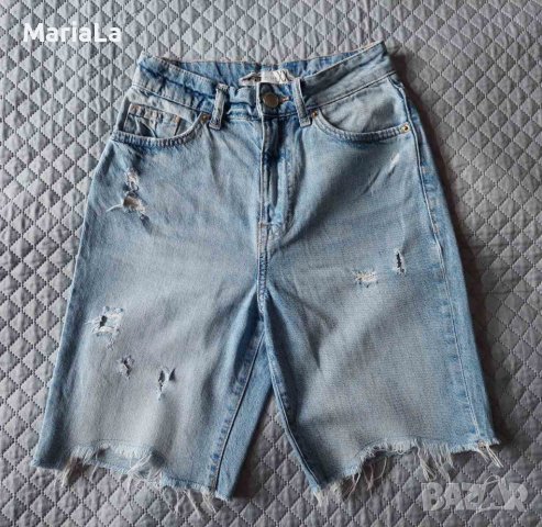 Дамски дънкови панталонки с висока талия от 100% памук размер XXS, снимка 1 - Къси панталони и бермуди - 40840141