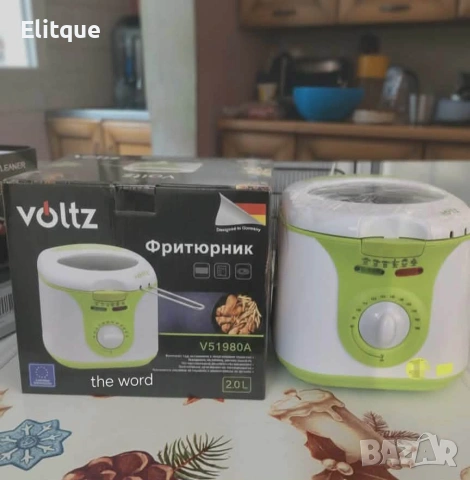 Фритюрник Voltz, 2 литра, 1300W, 80-190 C, Незалепващ съд, Бял/зелен 2 ГОДИНИ ГАРАНЦИЯ, снимка 2 - Фритюрници - 53269797