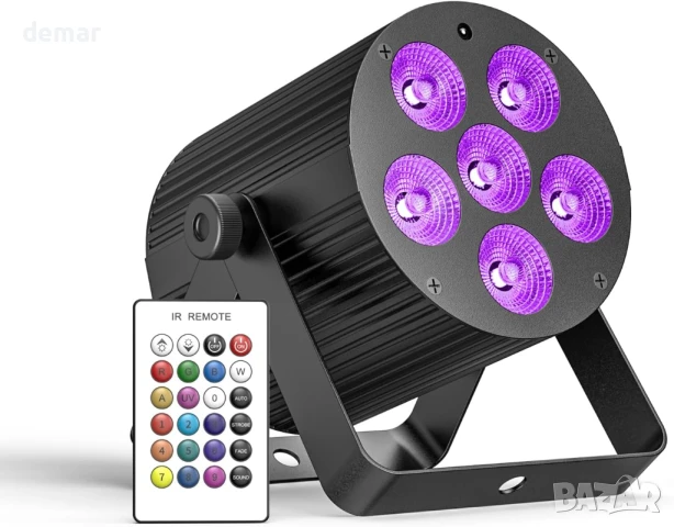 Erreyht 60W акумулаторна LED Par лампа, RGBWA+UV 6 LED сценични светлини с дистанционно